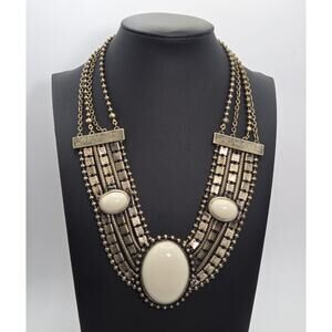 Vintage Statement Necklace Large Oval Cream Cabachons Choker 15" - 18"